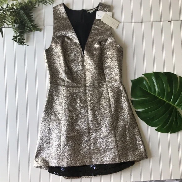 Sachin & Babi cocktail mini dress metallic gold silver black mesh sequin NWT - Picture 2 of 16